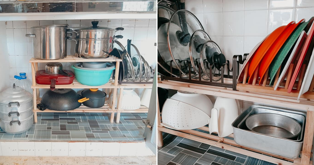 Atur Barangan Dapur Guna Rak Kasut, Idea Wanita Ini Praktikal Dan Jimat!