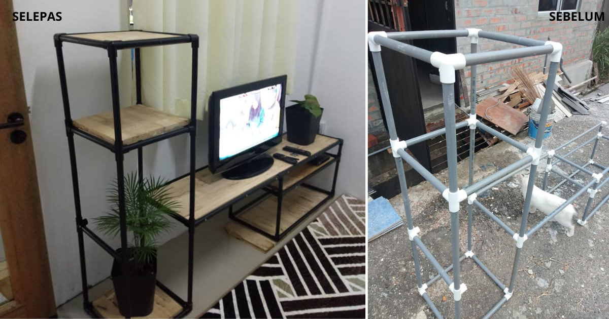 Jimat! DIY Kreatif Pemuda Ini Bina Rak TV Guna Paip PVC Je