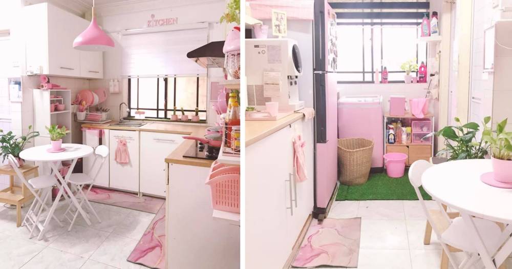 Dapur Sempit Rumah Flat Kos Rendah Dengan Tema &#8220;Soft Pink&#8221;